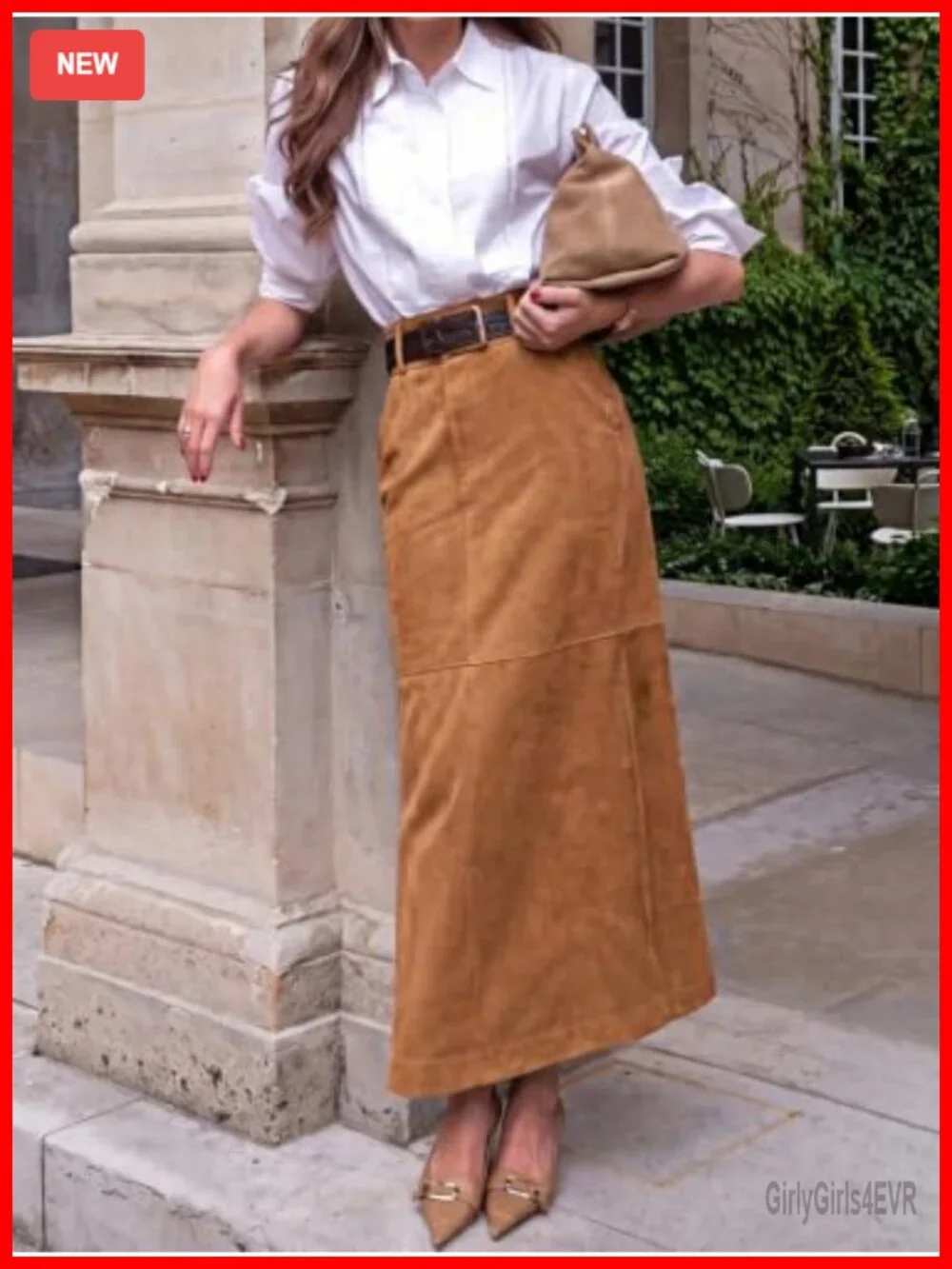Faux Suede High Waisted Maxi Pencil Skirt with Back Slit